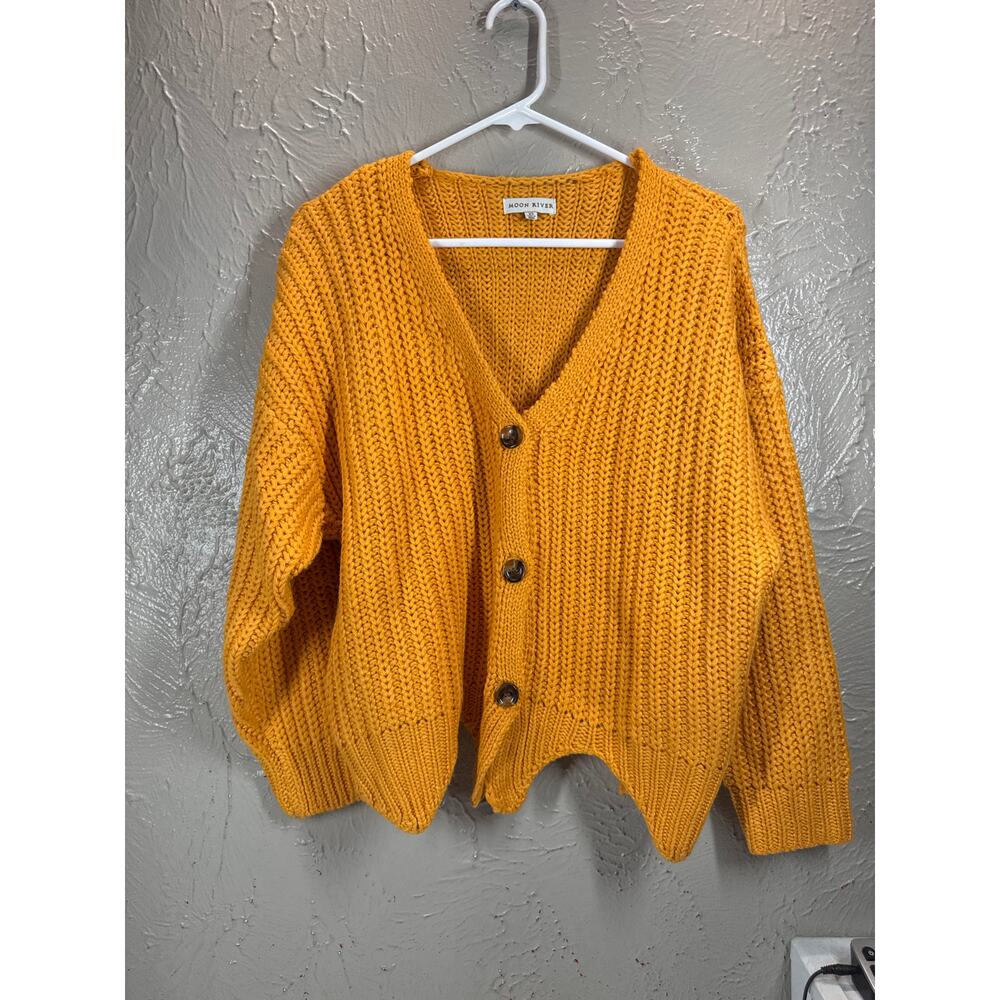 Moon River Women's‎ Golden Yellow Loose Rib Knit Oversized Cardigan Sweater XS